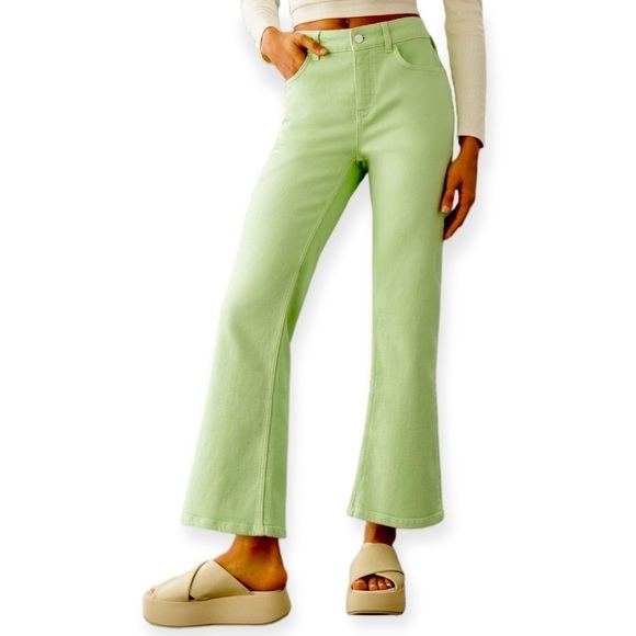 ANTHROPOLOGIE Pilcro The Yaya Mid Rise Crop Flare Jeans Lime NEW - Picture 1 of 9